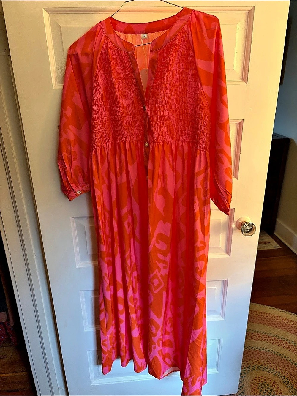 Abstract Print Maxi Dress in Pink & Orange Like New